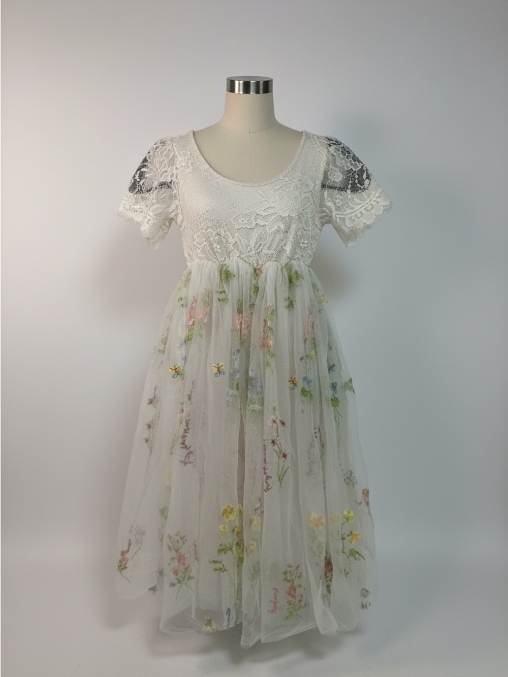White Floral Lace Tulle Girls' Formal Dress